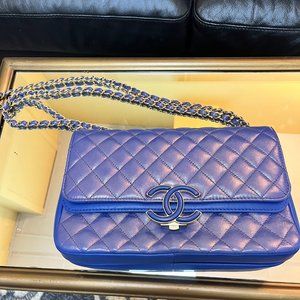 Chanel Caviar Iridescent Blue double flapbag 2019